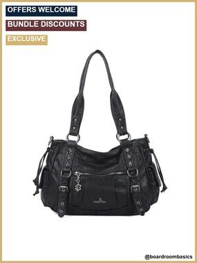 Vegan Leather Shoulder Bag Multi Pocket Hobo Satchel Tote Fits 13" Laptop